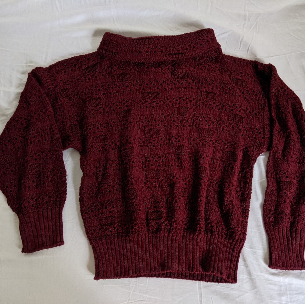 Savionette Burgundy Wine Mock Turtleneck Sweater